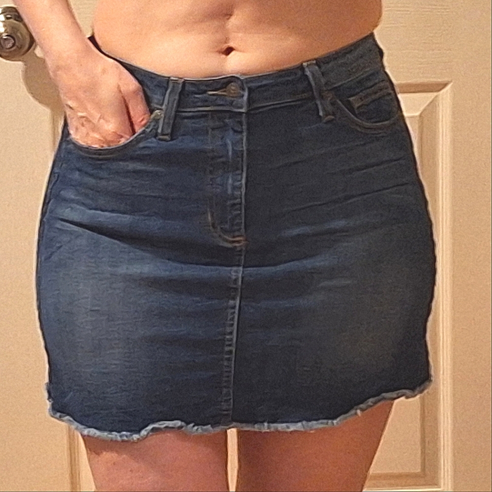 JUST BLACK | Denim, Mini Skirt w/ Frayed Hem - Picture 3 of 16